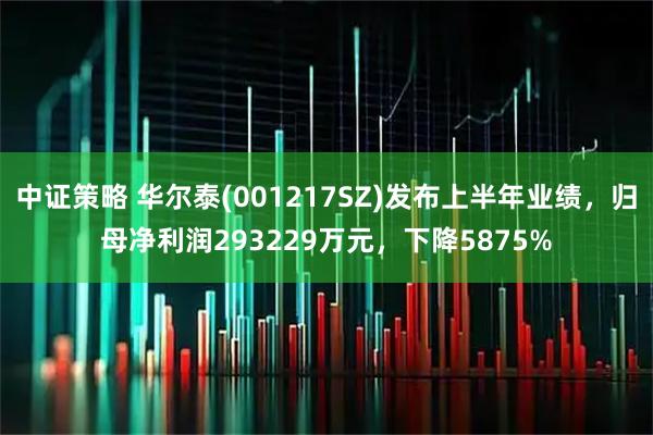 中证策略 华尔泰(001217SZ)发布上半年业绩，归母净利润293229万元，下降5875%
